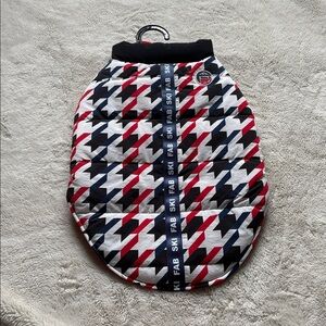 Fab Dog XL Houndstooth Puffer Dog Jacket – Red/Black | Cozy Streetwear for Pets